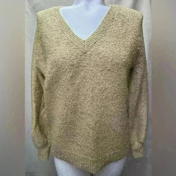 Loft Gold Metallic V Neck Sweater Size Small - Picture 2 of 6